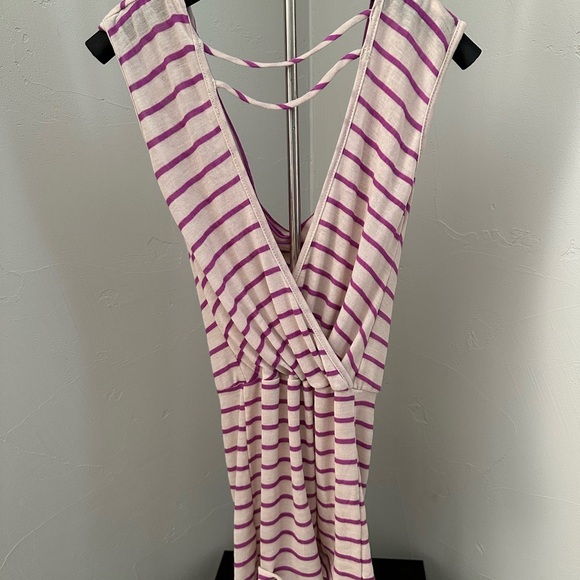 Charlotte Russe Purple and Cream Slouch Neck Striped Top - Picture 2 of 6
